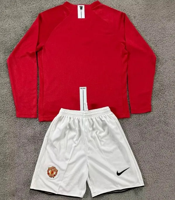 Conjunto retro de manga larga para niños del Manchester United 2007/2008