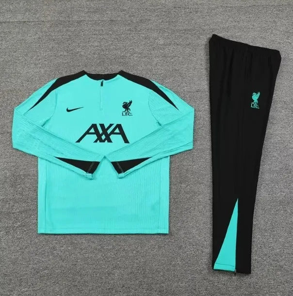 طقم رياضي أزرق بسحاب ربعي لفريق ليفربول لموسم 2024/2025
