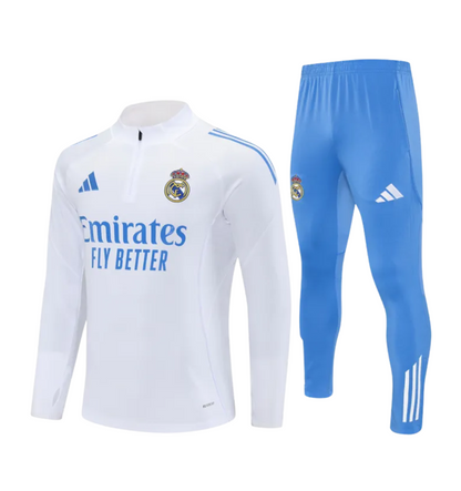 Chándal con cremallera 1/4 del Real Madrid 2025/2026 blanco/azul claro