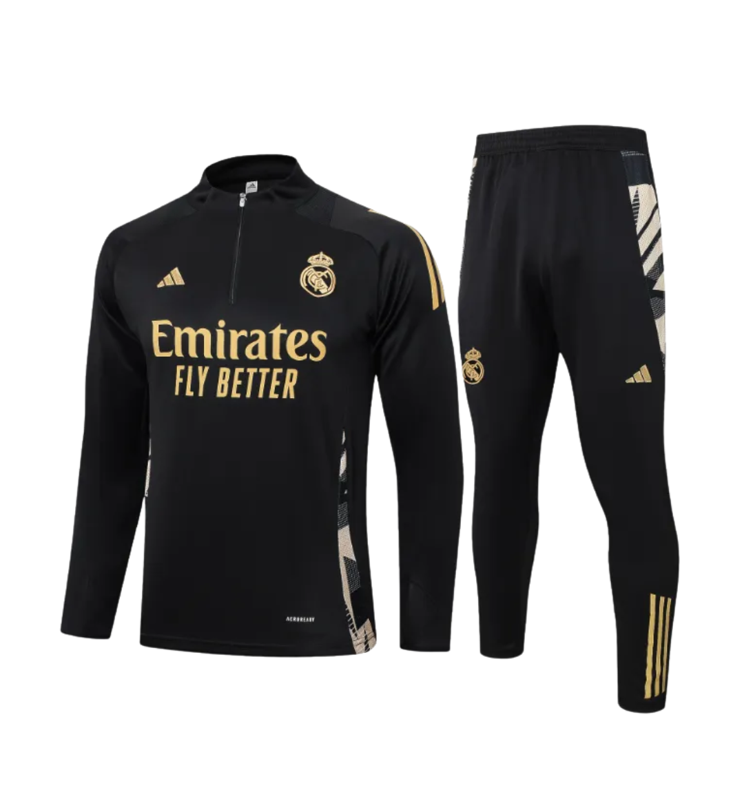 Chándal con cremallera 1/4 del Real Madrid 2025/2026 negro/dorado