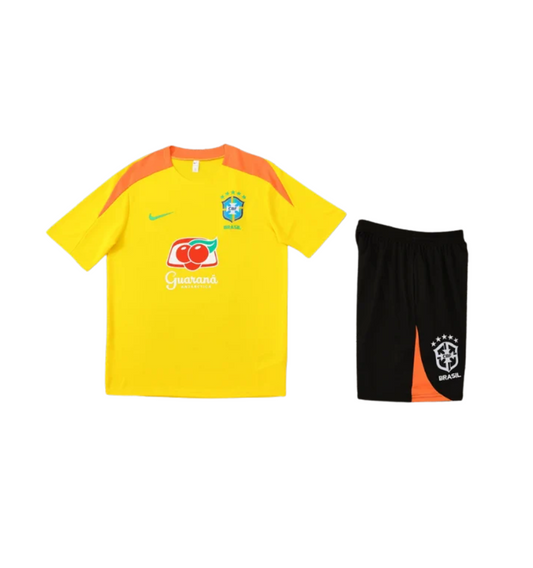 Chándal amarillo de manga corta/pantalones cortos para Brasil 2025