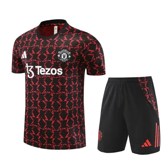 Chándal de manga corta/pantalones cortos del Manchester United 2024/2025, rojo/negro