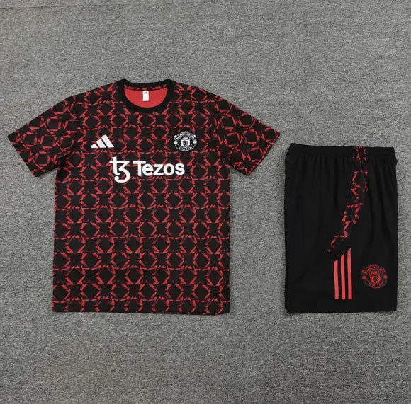 Chándal de manga corta/pantalones cortos del Manchester United 2024/2025, rojo/negro