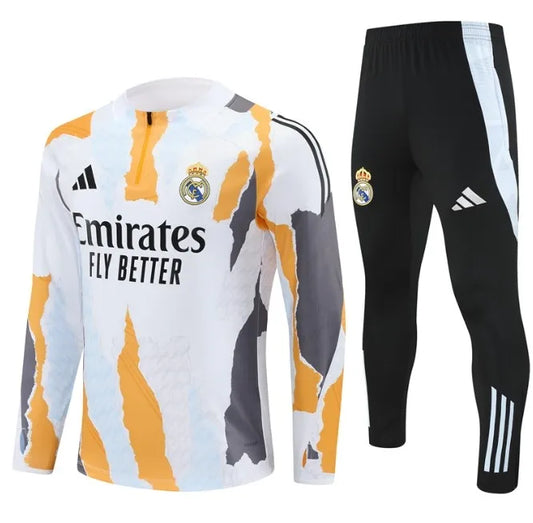 Chándal con cremallera 1/4 del Real Madrid 2024/2025, blanco/camuflaje naranja