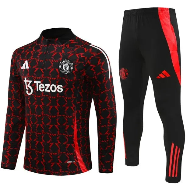 Chándal con cremallera 1/4 del Manchester United 2024/2025, rojo/negro
