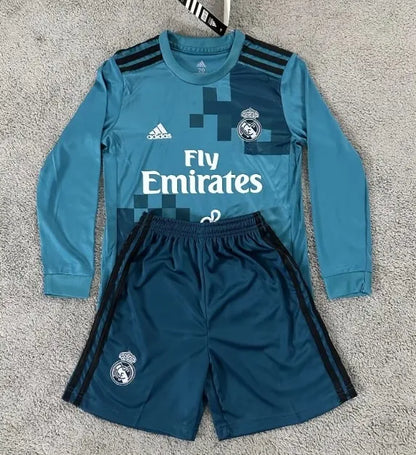 Conjunto de manga larga para niños de la tercera equipación del Real Madrid 2017/2018