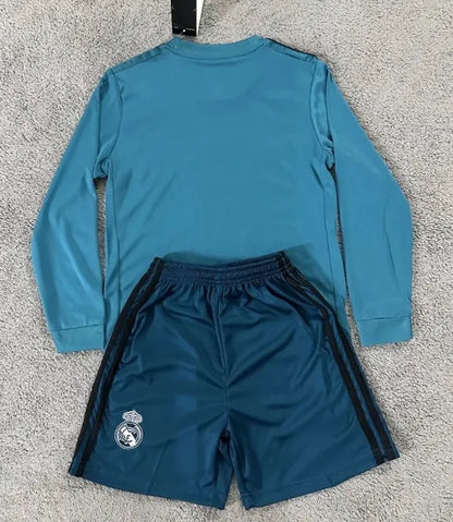Conjunto de manga larga para niños de la tercera equipación del Real Madrid 2017/2018